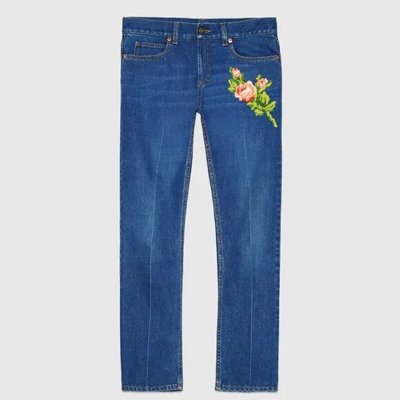 GUCCI★素敵！EMBROIDERED FLOWER ROARING TIGER JEANS GUCCI☆素敵！EMBROIDERED FLOWER ROARING TIGER JEANS ボトムス